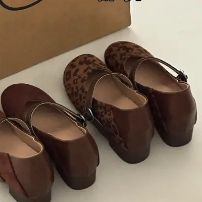 Sheepskin Version ~ Petite Women's 7CM Hidden Heel Mary Jane Shoes 2025 New Style French Single Strap Chunky Heel Single Shoes for Women