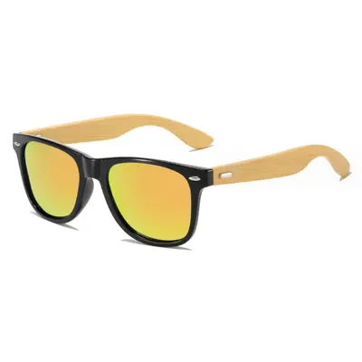 Square Retro Sunglasses with Bamboo Legs and Rivets, Driving Style - 12