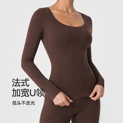 Damen-Langarmshirt mit U-Ausschnitt und Fleece-Innenfutter für Yoga