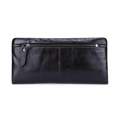 Genuine Leather Men's Long Wallet Clutch with Multiple Card Slots, Cowhide - 3