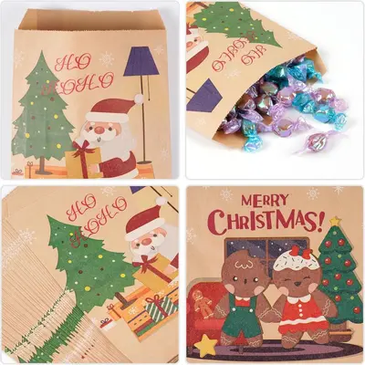 Weihnachts-Kraftpapiertüte mit Weihnachtsmann- und Baummotiv