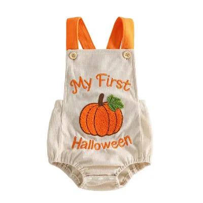 Pumpkin Embroidered Towel Baby Romper, Waffle Fabric - 3
