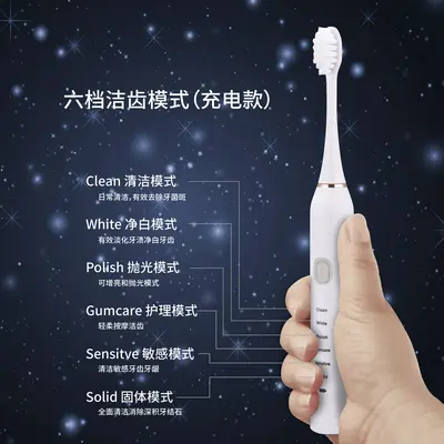Sonic Electric Toothbrush, 6 Speeds, USB Rechargeable, Waterproof - 4
