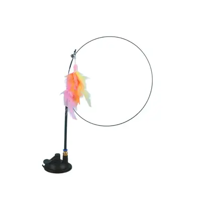Suction Cup Cat Teaser Wand with Replacement Bell and Feather Heads - 6