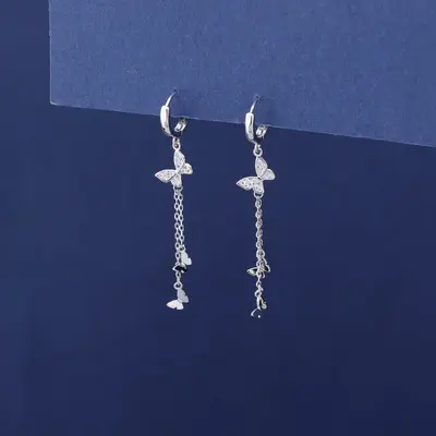 S925 silver butterfly tassel earrings women