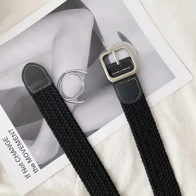 Hong Kong retro canvas leather belt for men, Korean style trendy casual student versatile woven elastic waistband - 7