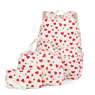 Corduroy Printed Teen Backpack with Laptop Compartment - 7