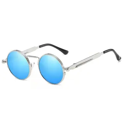 Round Steampunk Sunglasses, Unisex Vintage Style, Metal Frame with Spring Temples - 11