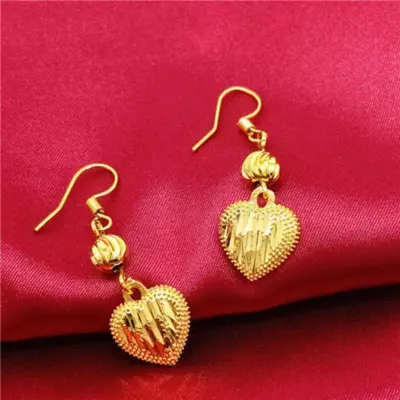 Vietnam sand gold earrings, heart and water drop design - 10