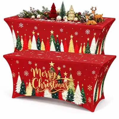Weihnachts-Stretch-Tischdecke Cocktail-Tischhusse Hochzeits-Bankett Rechteck-Tischdecke wasserdicht und schmutzabweisend Milchseide-Tischdecke - 8
