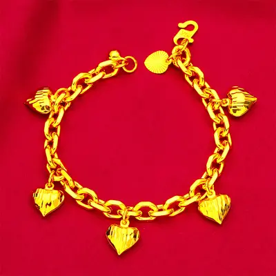Vietnam Sand Gold Hollow Women's Necklace and Bracelet, Love Design