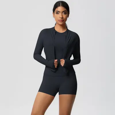 Yoga Three-Piece Set, Nude-Feel Brushed Fabric, Solid Color - 8