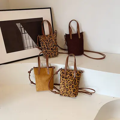 Retro Leopard Print Suede-Look Small Square Crossbody Bag for Women