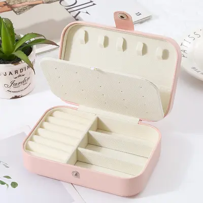 Simple Flip-Top Travel Two-Layer Portable Jewelry Box Ring Necklace Earring Multi-Layer Jewelry Storage Box - 9