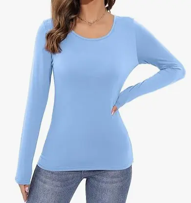 Women's Long-Sleeve Low-Neck Solid Color Base Layer Pullover - 10