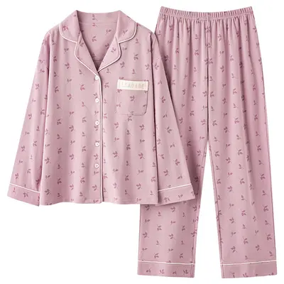 Couple's Home Wear Set, Long Sleeve Button-Up Pajama Set for Men and Women
