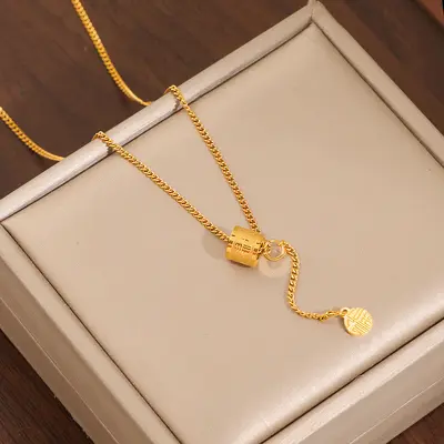 Fu karakteri saçak kolye kadın 18K altın kaplama - 2