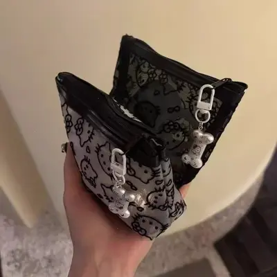 透明网纱kitty收纳包可爱旅行小巧便携外出化妆补妆包实用零钱包