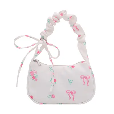 Pleated Bow Print Women's Shoulder Bag, Korean Style Underarm Bag - 7