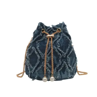 Women's Denim Chain Bucket Bag, Single-Shoulder Crossbody - 9