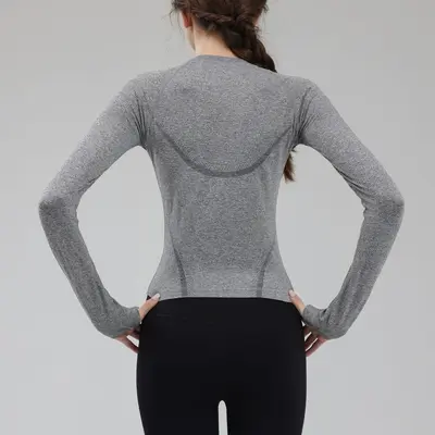 Damen-Sportshirt Yoga langärmlig schnelltrocknend Rundhals