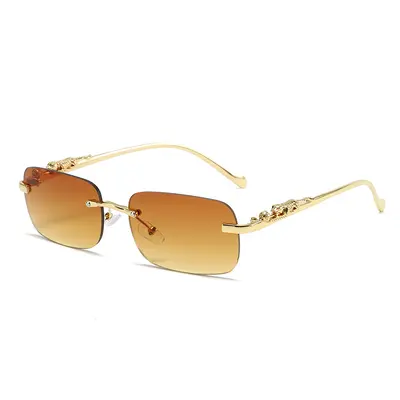 Metal Frameless Square Sunglasses for Driving, Retro Style - 8