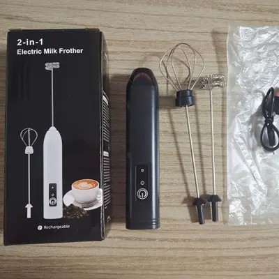 Milchaufschäumer Kaffeeschäumer Sahneaufschläger tragbarer Handrührer Milchaufschäummaschine doppelkopfiger Handmixer