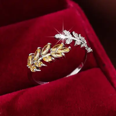 Beliebte, meistverkaufte, schlichte, modische und kreative Blatt- und Weizenähren-Design, elegant, leicht und luxuriös, vielseitiger offener Ring für den täglichen Gebrauch - 7