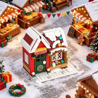 Christmas Village Building Block Set with Clock Tower, Small Pieces - 5