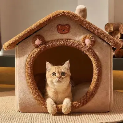 Her mevsim için kedi yuvası, kışın sıcak tutan, kapalı ve güvenli kedi yatağı, sarılı kedi uyku yuvası, kulübe barınak evi