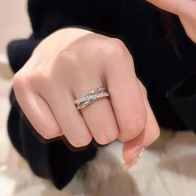 Three-ring micro-inlaid ring - 2