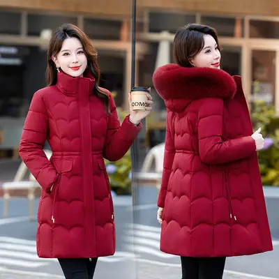 Women's Mid-Length Down Coat with Large Fur Collar, Winter 2026 - 9
