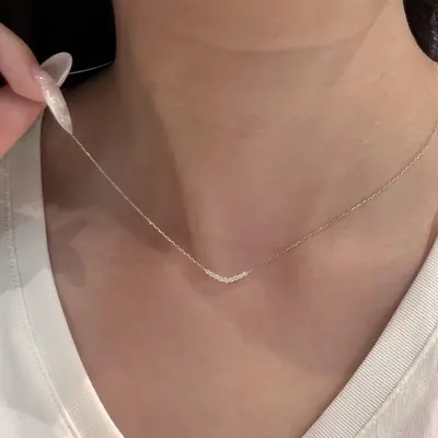 Light Luxury Zircon Smile Necklace for Women with Pavé Pendant