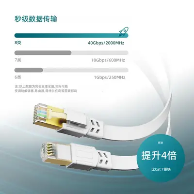 CAT8 Network Patch Cable RJ45, Oxygen-Free Copper, Shielded, Flat
