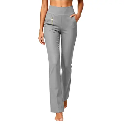 Damen-Yogahose mit hohem Bund und Taschen, elastisch, schmale Passform - 3