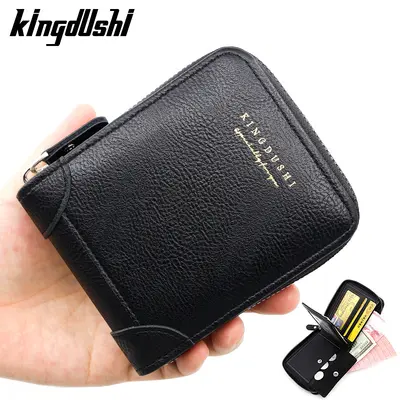 Men's Short Wallet with Chain, Multi-Card Slots and Zipper Coin Pocket - 3