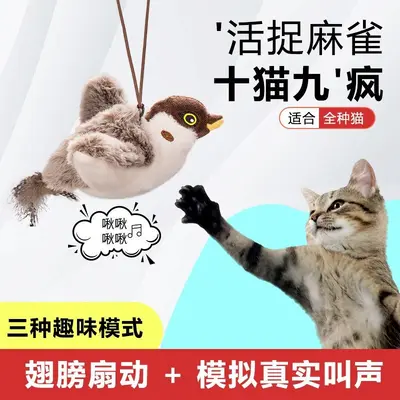 Electric Plush Bird Cat Toy with Sound, Self-Play - 1