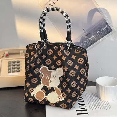 Large Capacity Ring Handle Knitted Tote Bag Korean Style Wedding Gift Bag Women's Hand Carry Bag Wholesale - 8