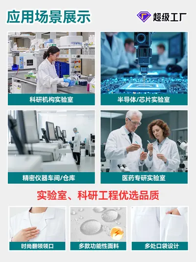 Long-sleeve white lab coat for university students, lab coat with logo, slim fit food laboratory white coat for men and women, work uniform.