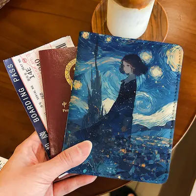 Van Gogh Yıldızlı Gökyüzü PU deri pasaport tutucu - 2
