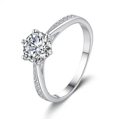 S925 silver moissanite ring, six prong, classic crown design - 6