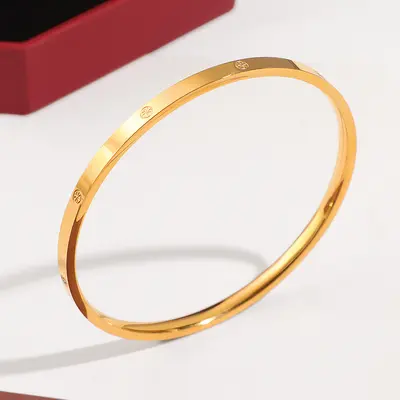 Titanium steel bracelet, 18K gold plated, checked pattern - 2