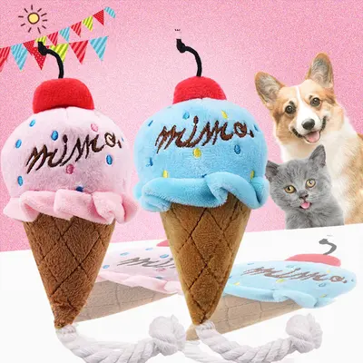 İki Renkli Dondurma Sesli Köpek Oyuncağı Pembe ve Mavi - 4