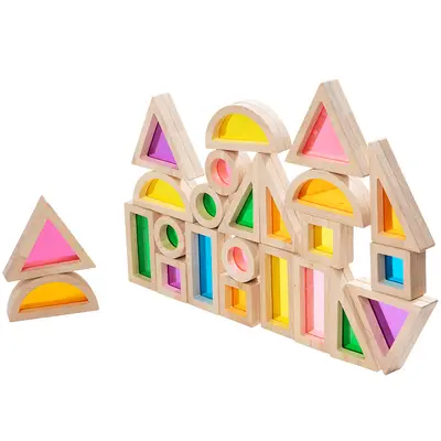 Montessori Acrylic Rainbow Wooden Building Blocks for Kids - 6