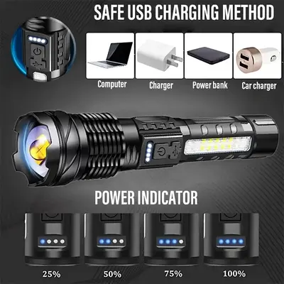 A76 Rechargeable LED Flashlight, Long Range, Multifunctional, Side Work Light - 7