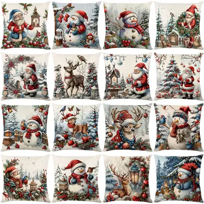 Temu Noel Kissenbezug grenzüberschreitende Feiertagsdekoration Ölgemälde-Stil realistischer Sofakissenbezug Schlafzimmerkissen Großhandel
