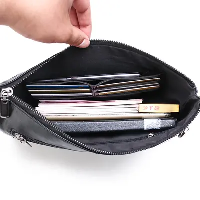 Men's Business Clutch Bag, Large Capacity Soft Leather Envelope Bag - 4