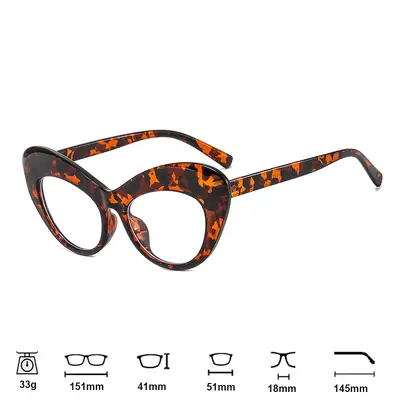 Cat-Eye Optical Glasses, Large Frame, Blue Light Filter, Flat Lens, Prescription Capable - 10