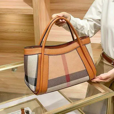 Genuine Leather Large Capacity Women's Plaid Handbag - 4