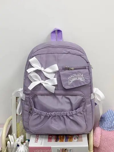Middle School Girls Backpack, Large Capacity, Cute Bow Design - 10